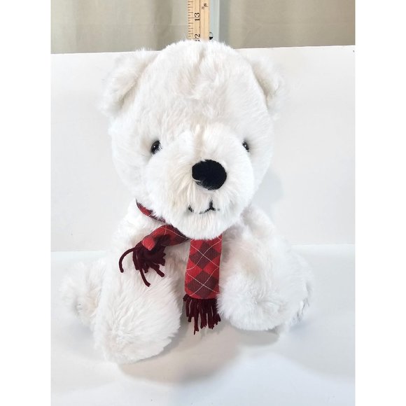 Animal Adventure White Bear Red Plaid Scarf Plush Stuffed Animal - Picture 1 of 4